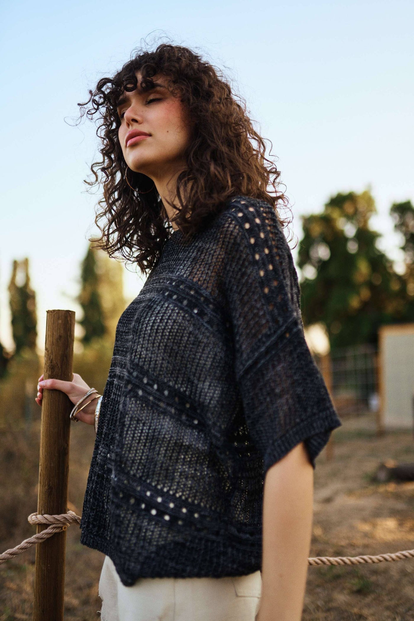 Short Sleeve See Through Knit Cover Up