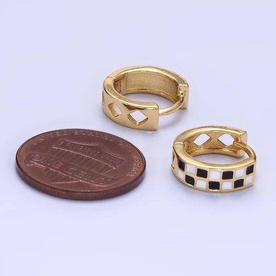 24K Gold Filled Checkered Enamel Huggie Earrings