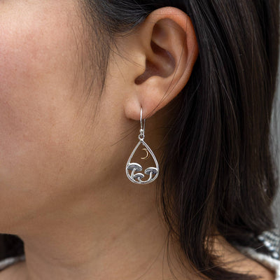 Mushroom and Moon Dangle Earrings in Teardrop