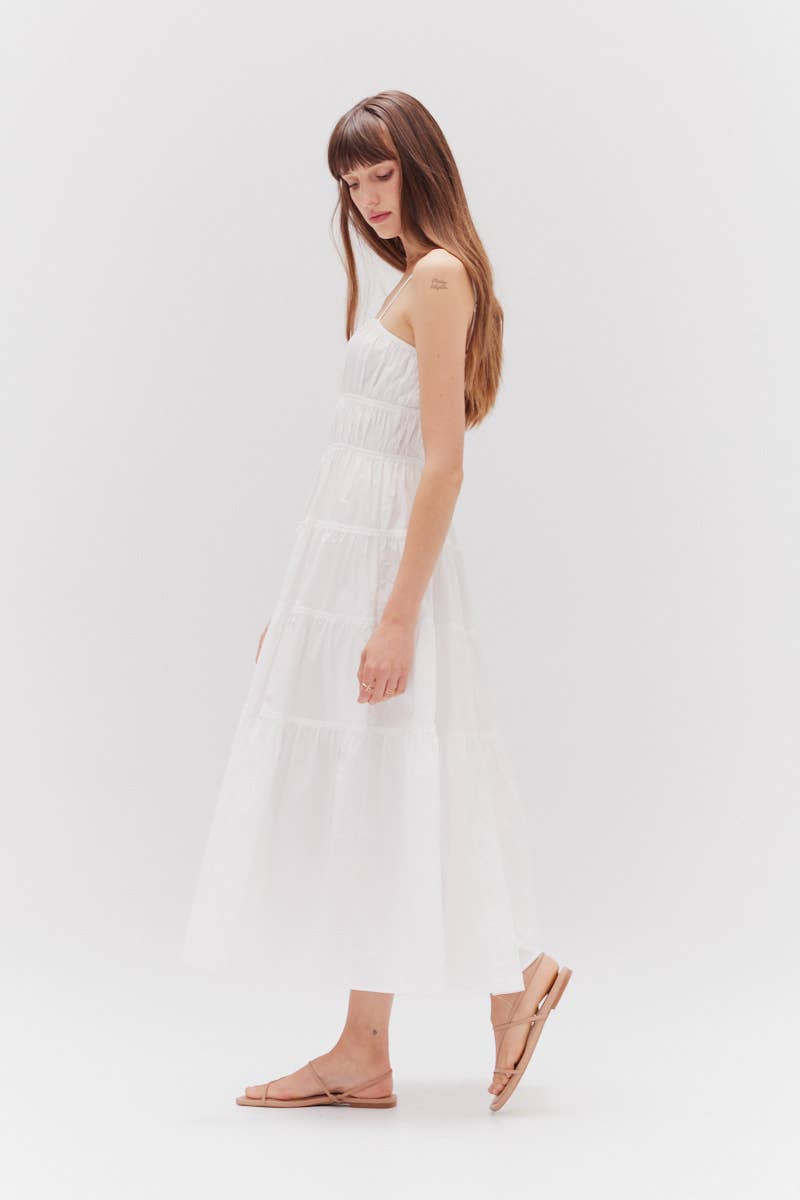 White Tiered Midi Dress