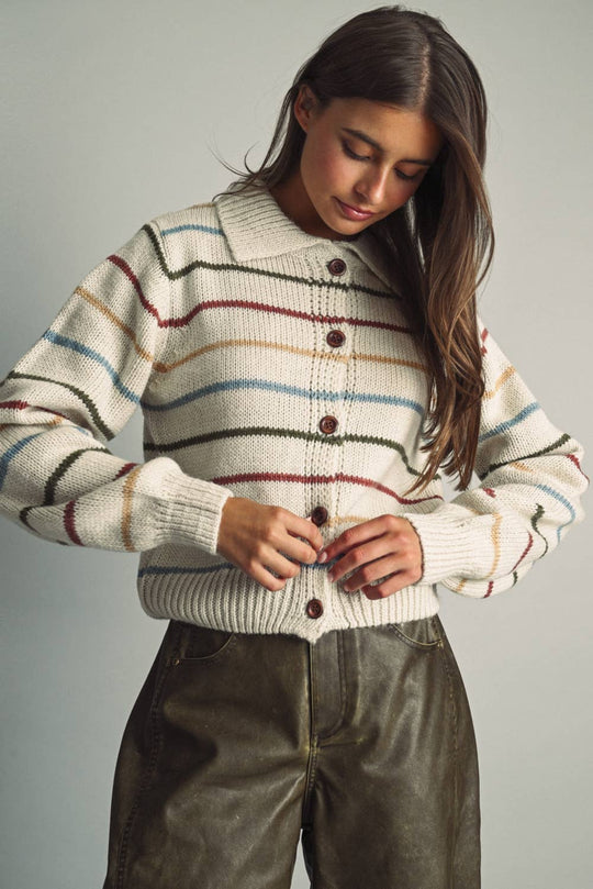 Striped Knit Cardigan Sweater