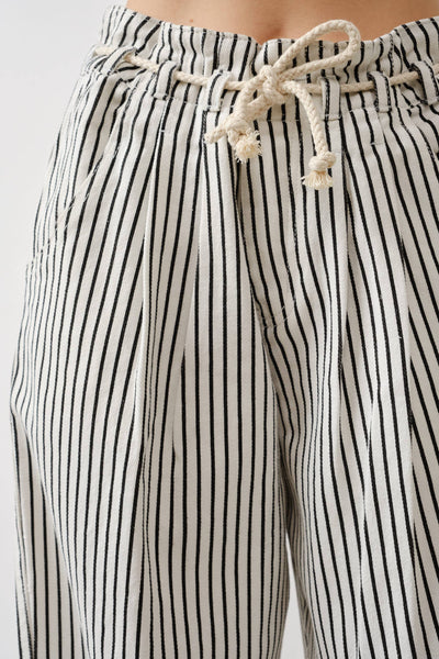 Off White & Black Striped Wide Leg Denim with Rope Belt