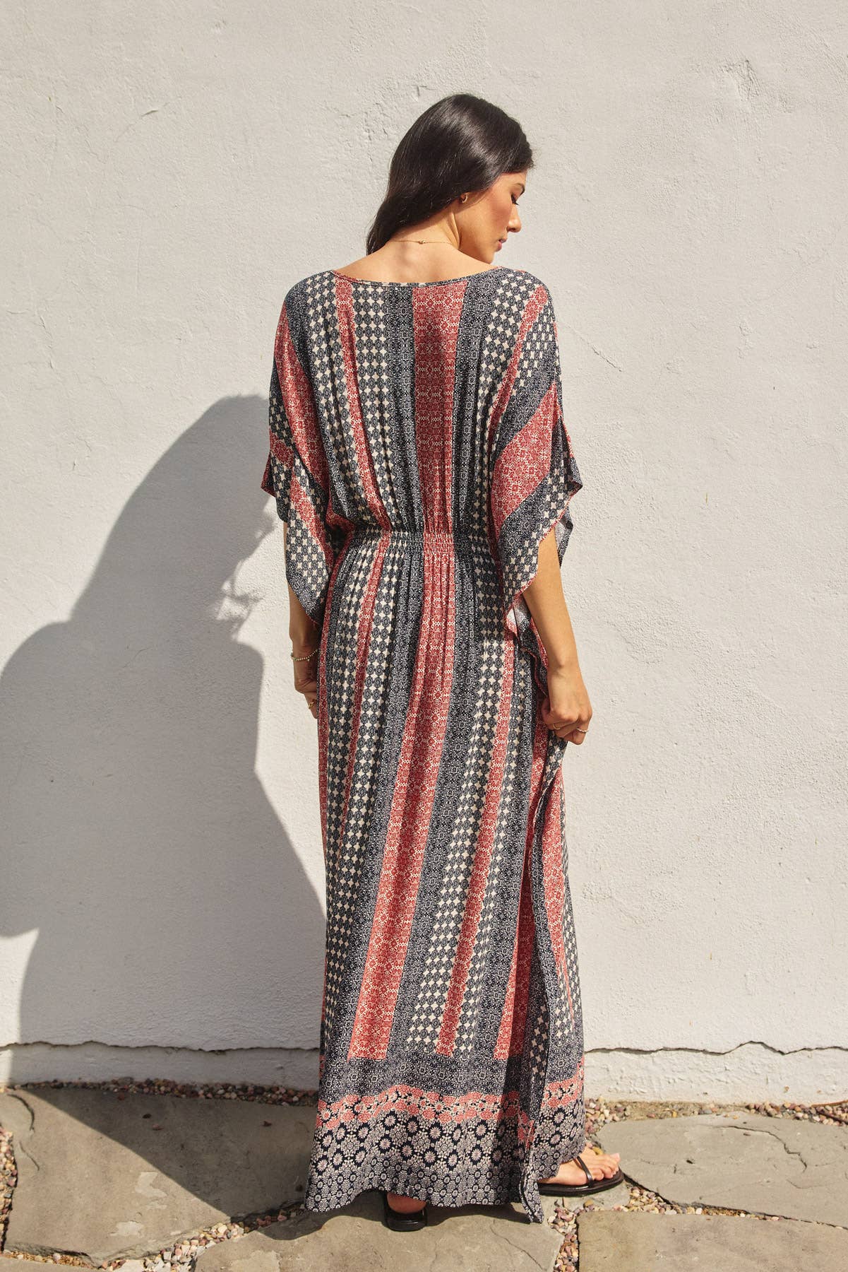 Border Print Cinch Kaftan Dress
