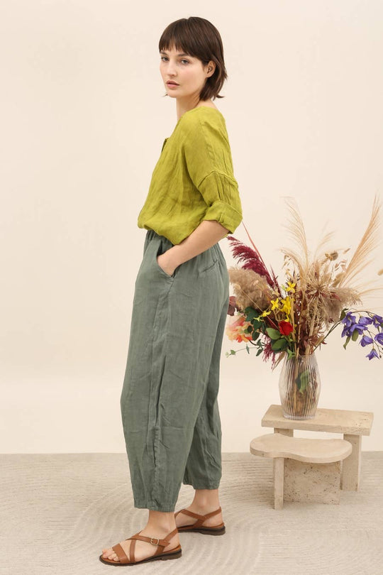 Barrel Fit Linen Ankle Pants