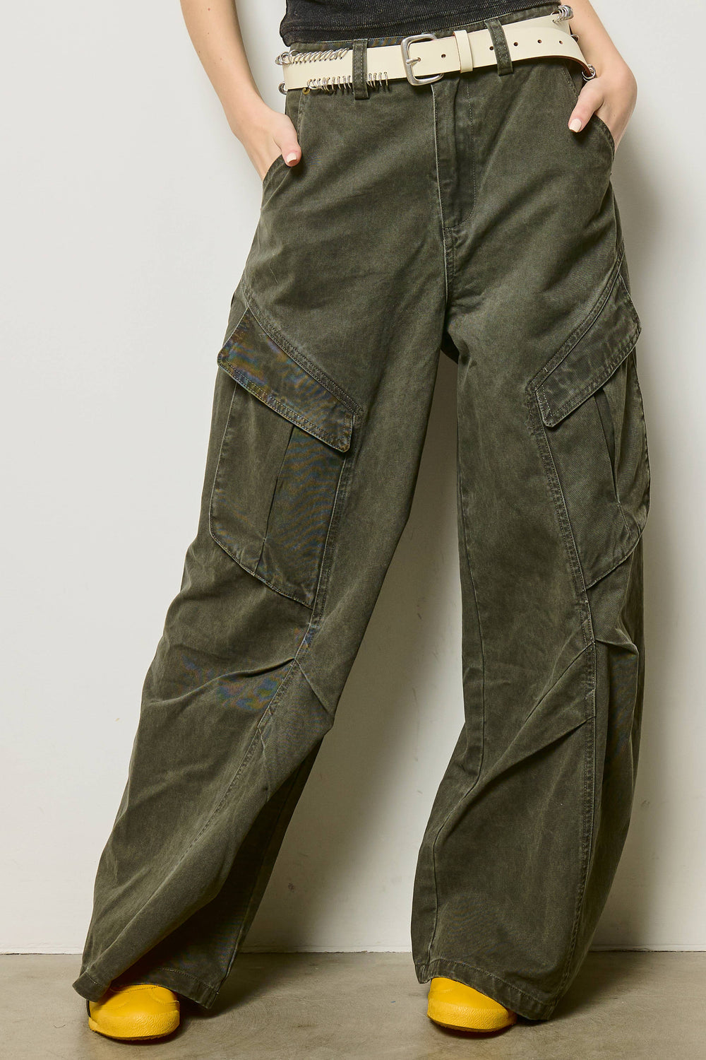Wide Leg Twill Cargo Pants