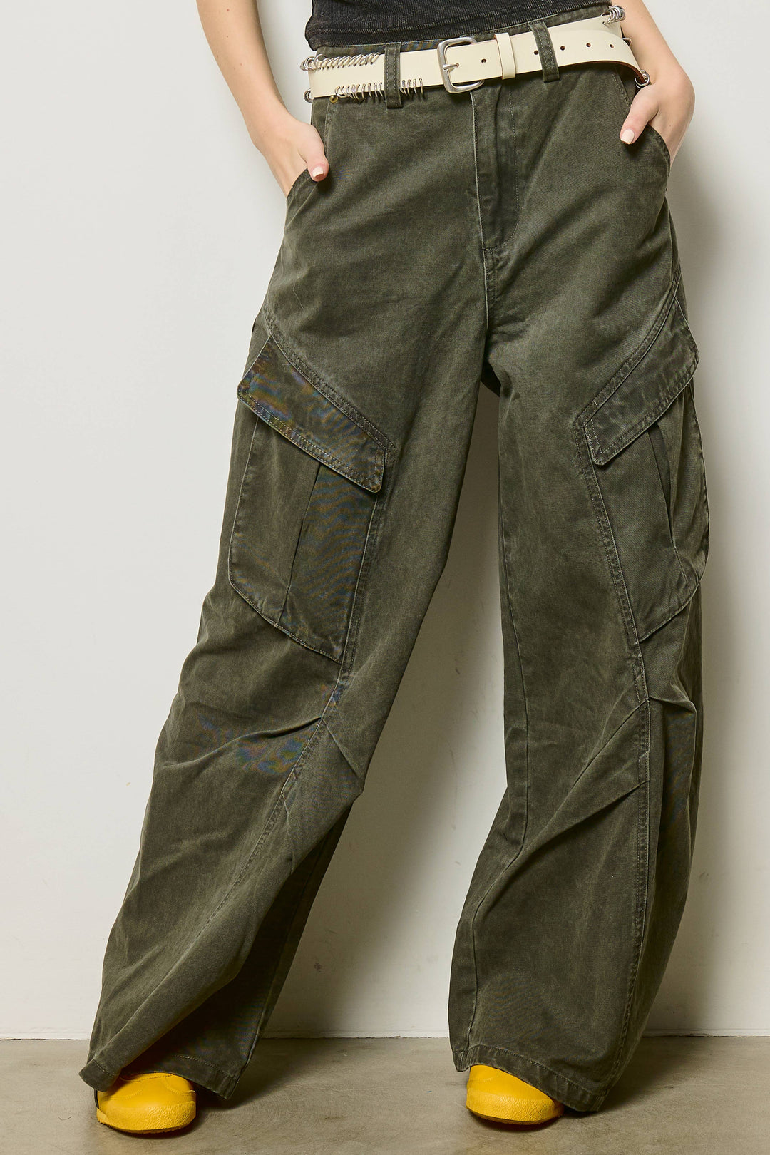 Wide Leg Twill Cargo Pants