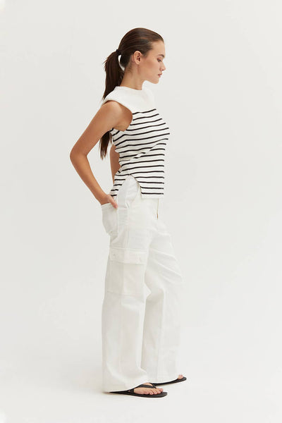 Blake Sleeveless Power Shoulder Stripe Top