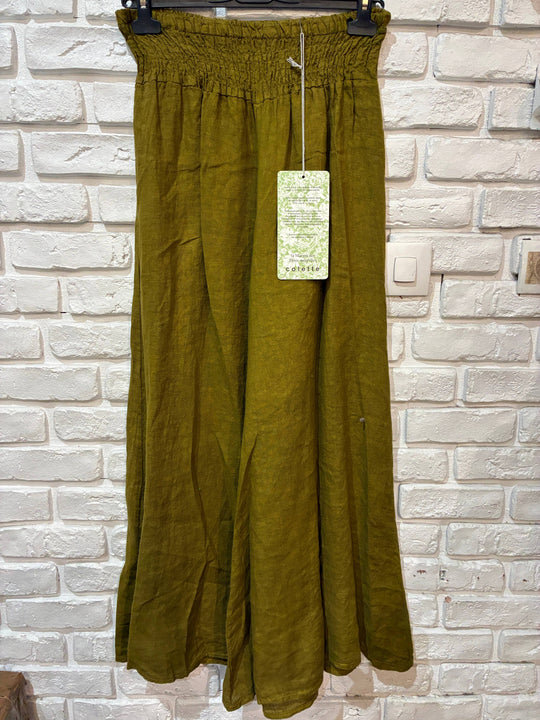 Flared Linen Pants w/ Wide Waistband
