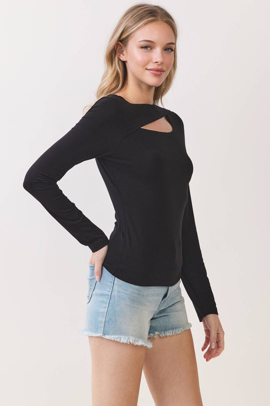 Solid Cut Out Long Sleeve Top
