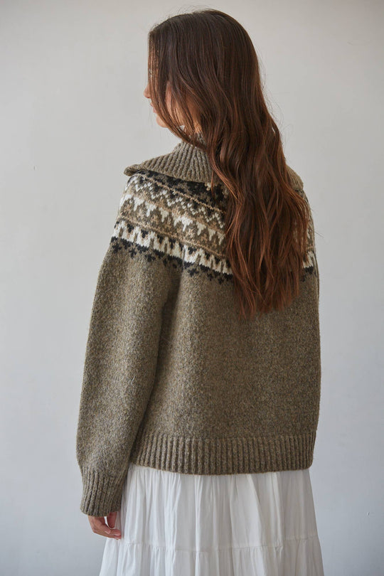 Fair Isle Half Zip Up Pullover Sweater