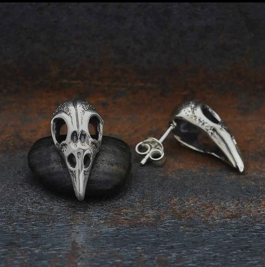 Raven Skull Post Earrings