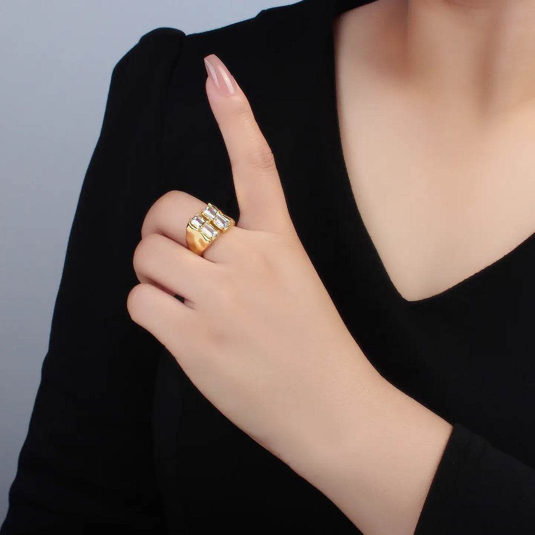 Double Baguette CZ Signet Ring