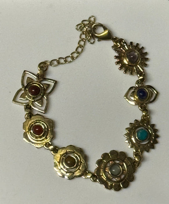 7 Chakra Brass Bracelet with Stones