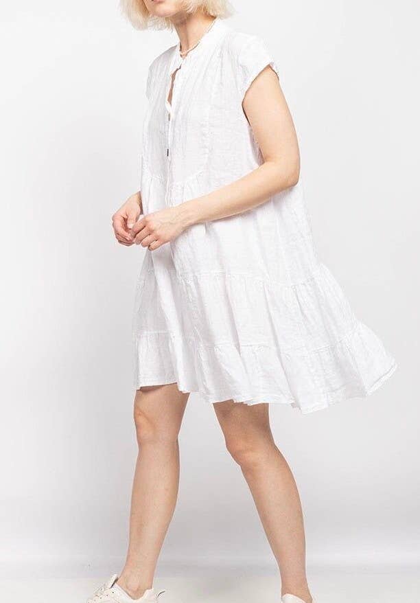 Cap Sleeve Button Up Linen Dress