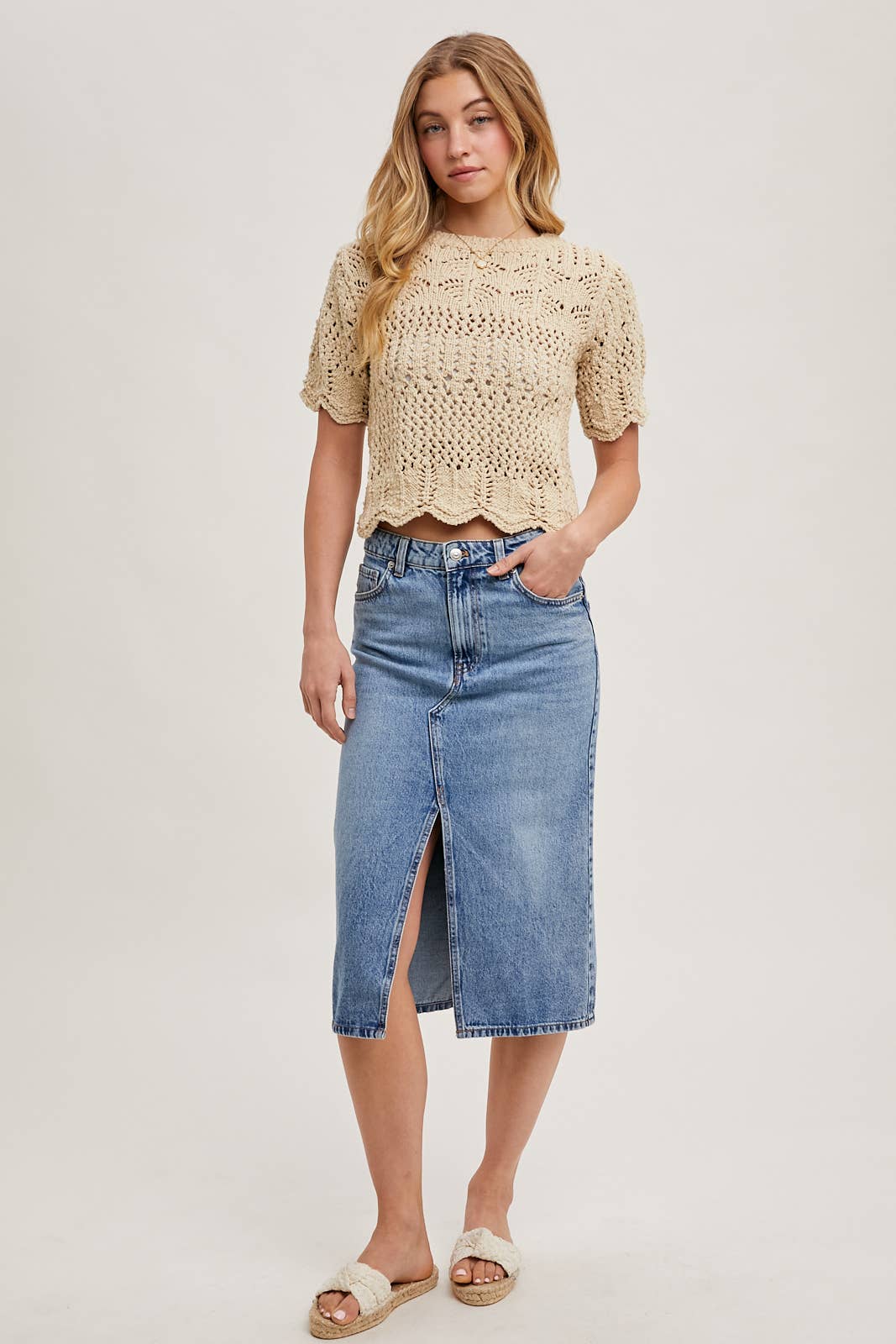 Knit Sweater With Scalloped Hem