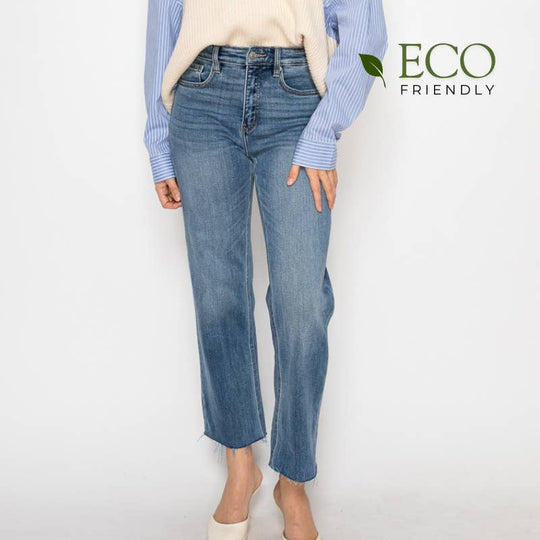 Eco Fabric High Rise Straight Leg Jeans