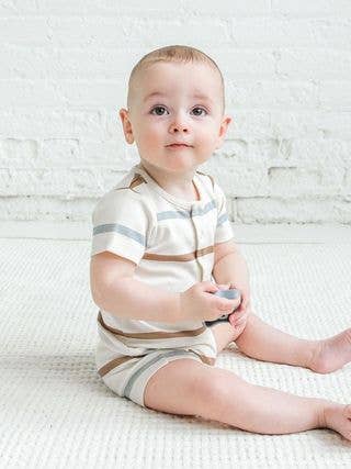 Colored Organics Organic Baby Mason Short Sleeve Romper - Rye Stripe - Simple Good