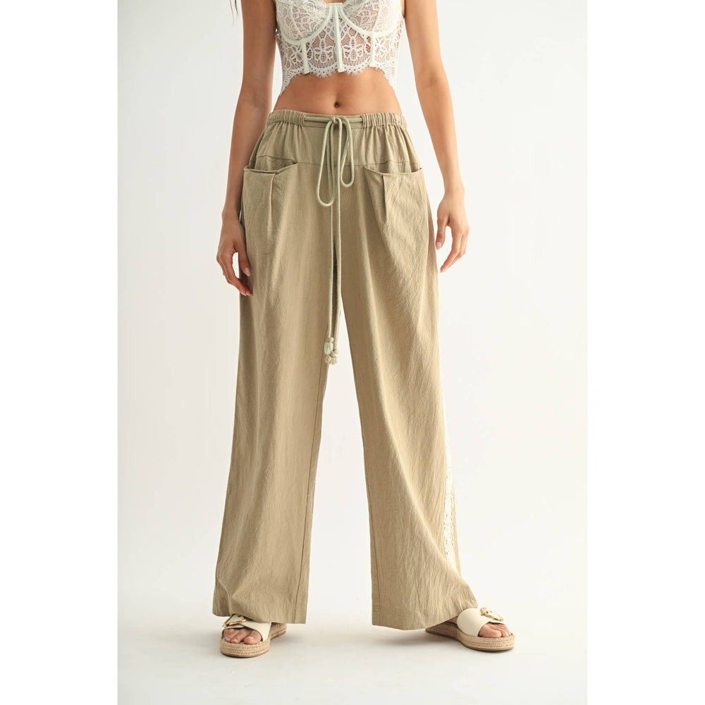 Cotton Linen Trousers with Lace Detail