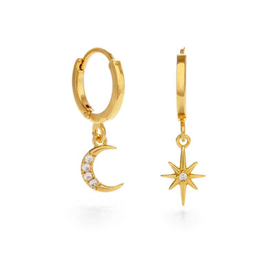 Moon and Star Huggie Hoop Earrings