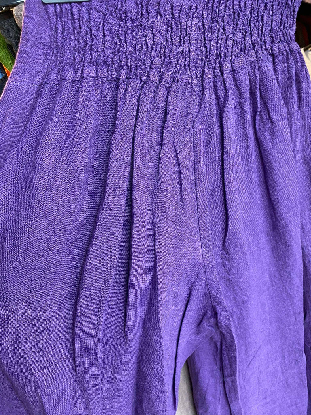 Flared Linen Pants w/ Wide Waistband