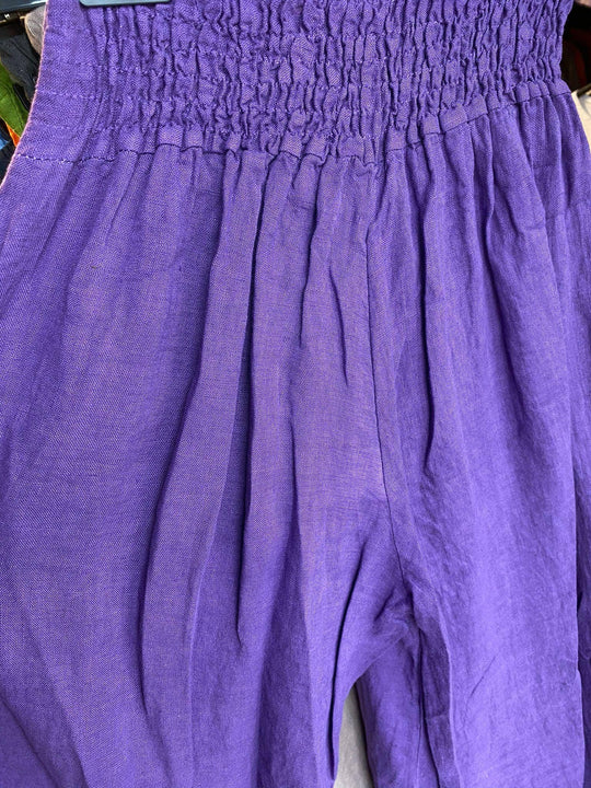Flared Linen Pants w/ Wide Waistband