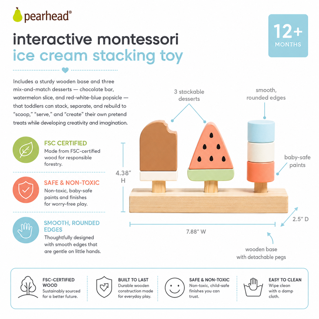 Wooden Ice Cream Stacking Toy, Toddler Montessori Play Food