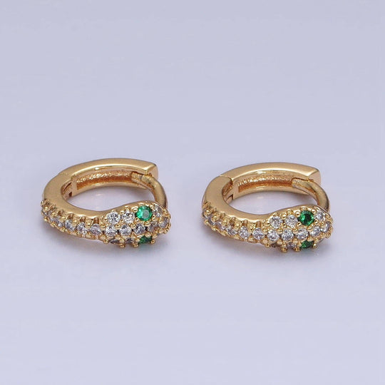 Green-Eyed CZ Snake Huggie Earrings