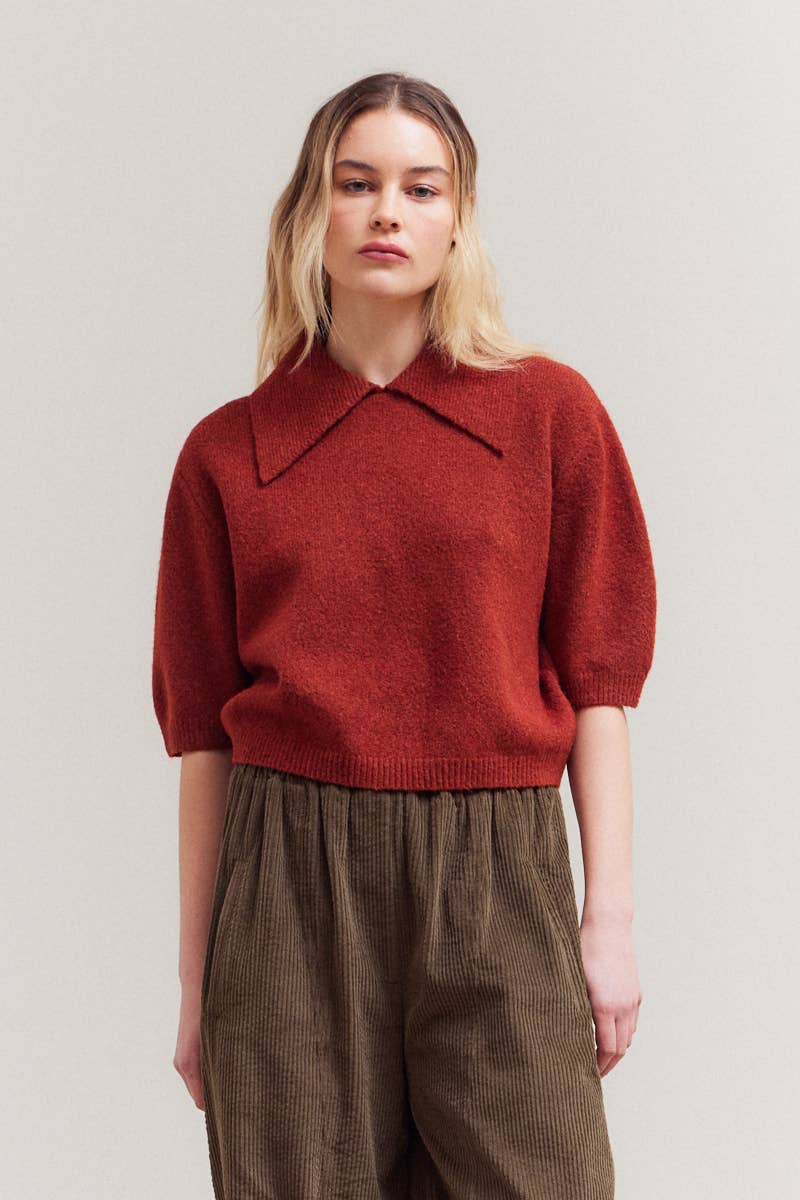 Three Quarter Sleeve Sweater with Large Collar