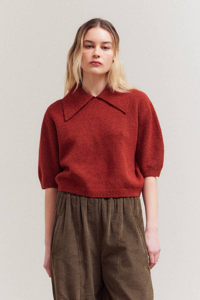 Three Quarter Sleeve Sweater with Large Collar