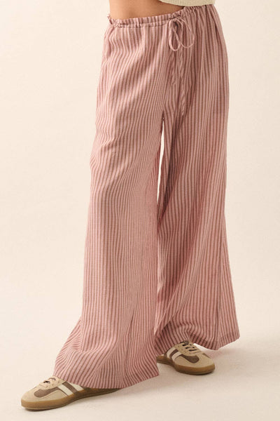 Stripe-Print Woven Wide-Leg Drawstring Pants