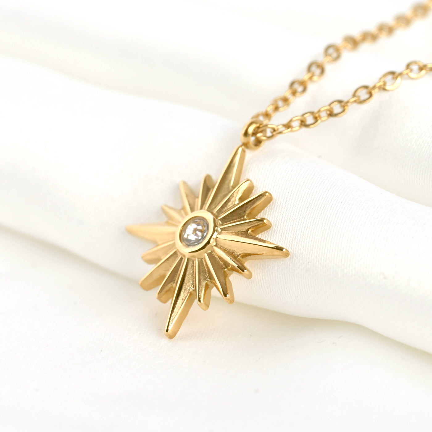 18k Gold Star Burst Necklace - Waterproof North Star Pendant