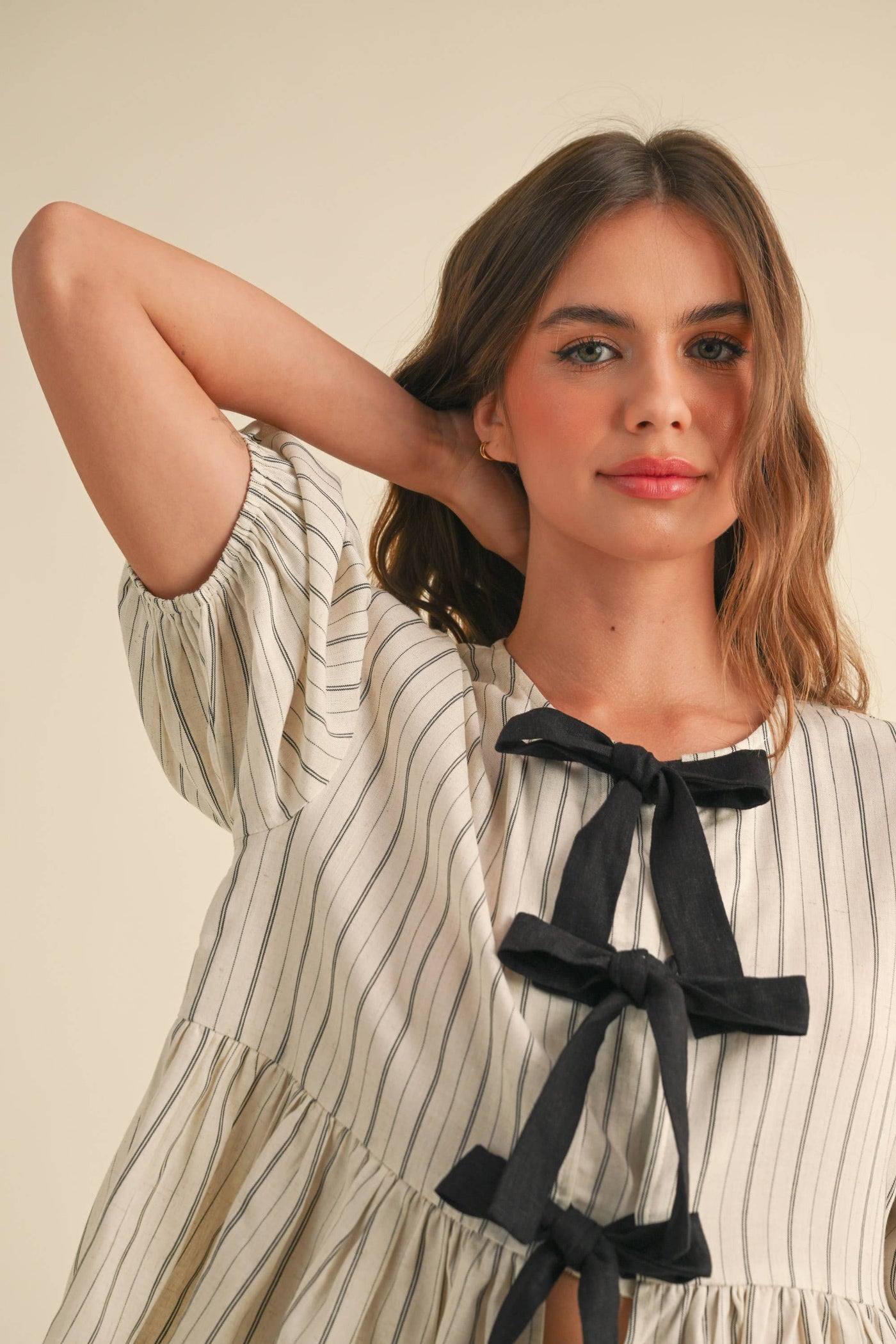 Striped Blouse with Front Tie