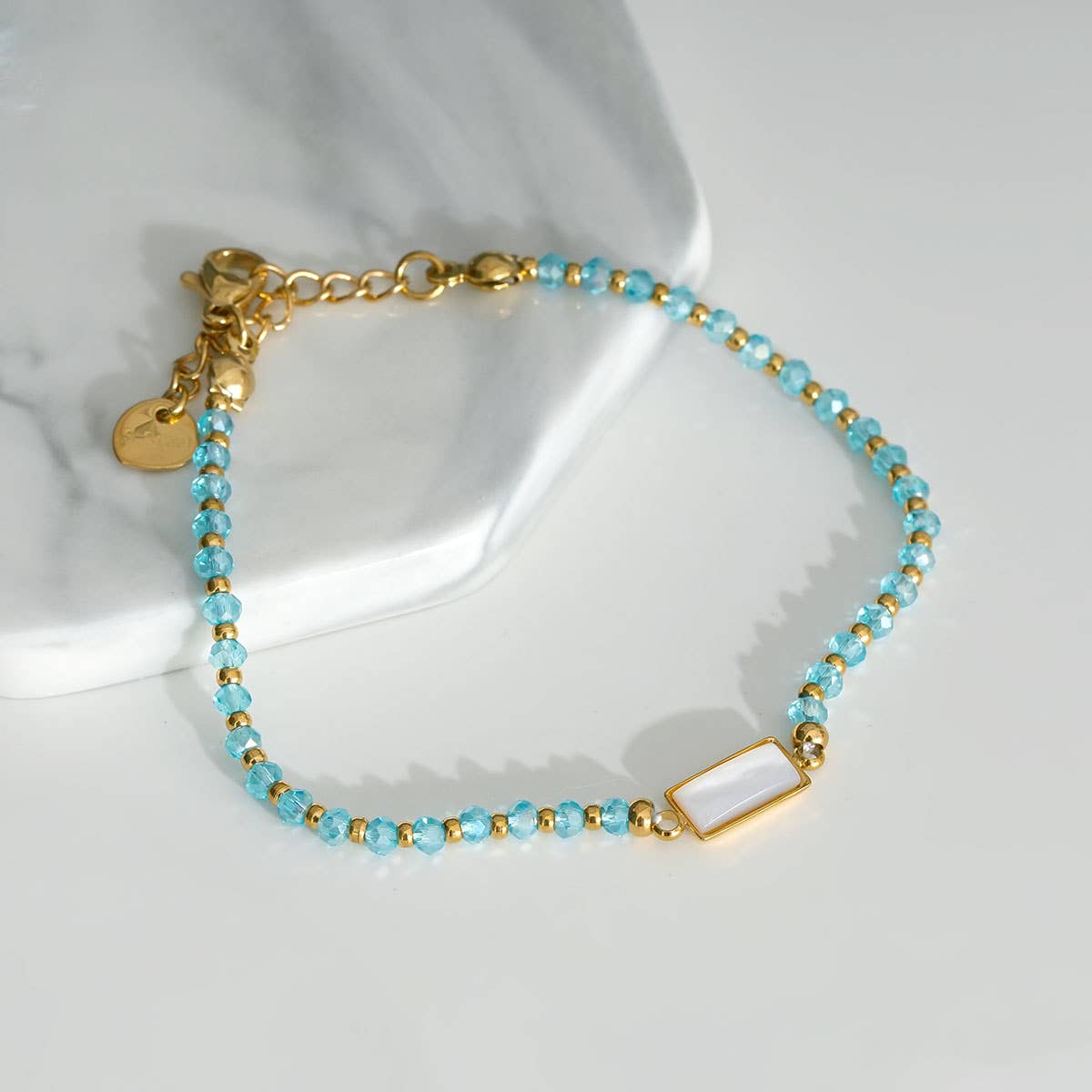 Beaded Blue Bracelet With Rectangular Center Stone