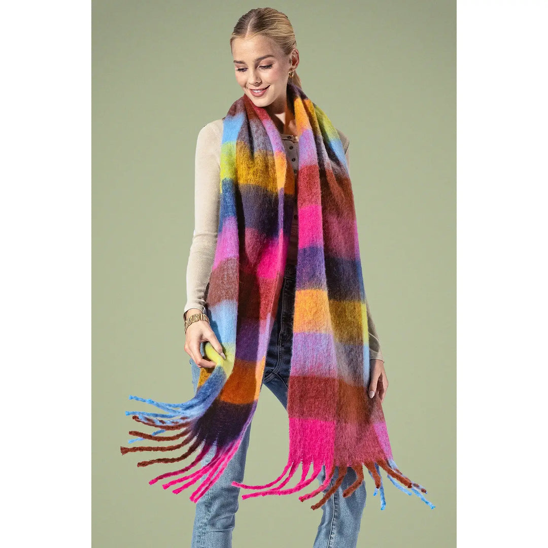 Yarn-dyed Checkered Fringe Scarf