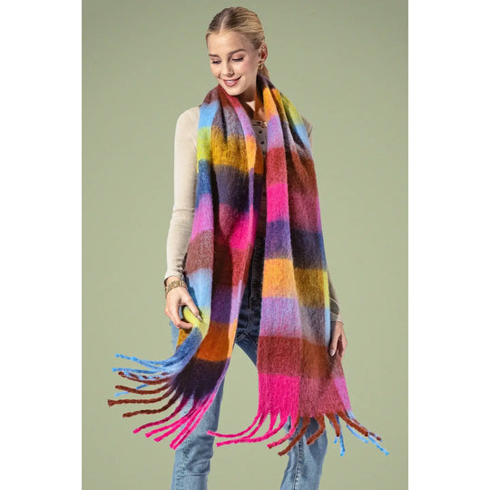 Yarn-dyed Checkered Fringe Scarf