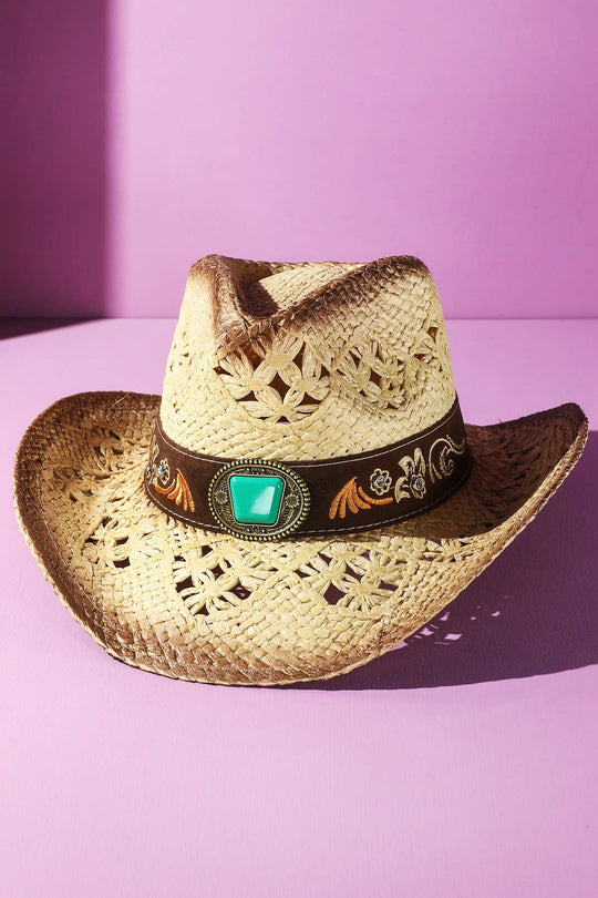 Vintage Western Hat With Embroidery Stone Band