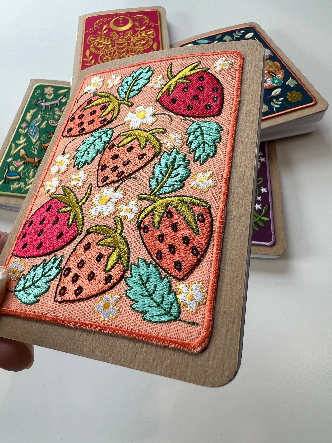 Strawberries Embroidery Pocket Notebook