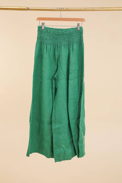 Linen Trousers With Elastic Cinched Waist