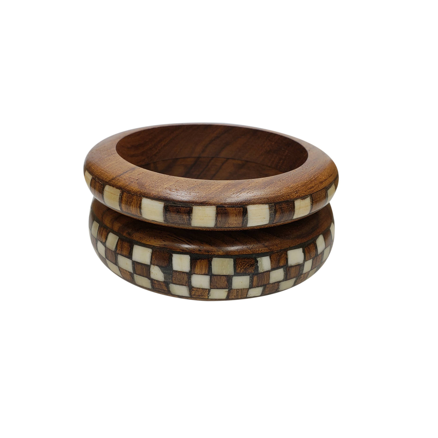 Set of Wood Bangles with Bone Inlay