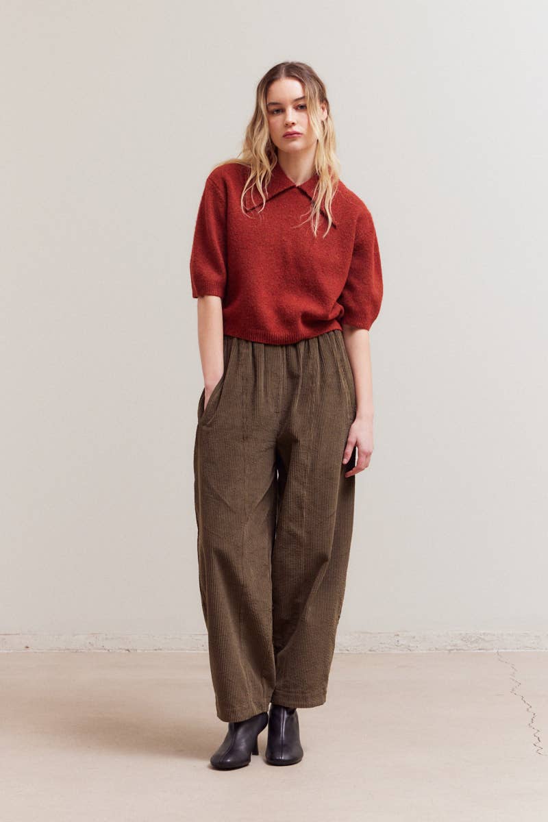 Three Quarter Sleeve Sweater with Large Collar