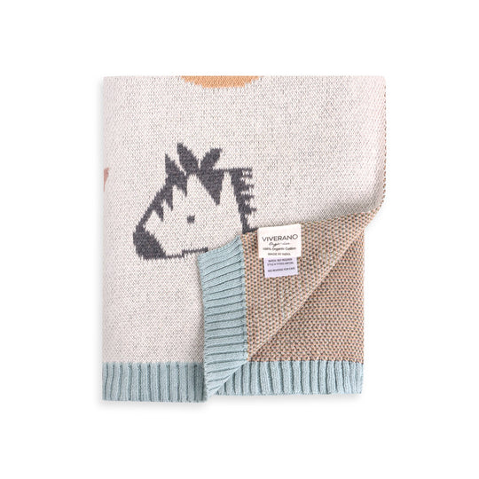 Alphabet Blue - Organic Jacquard Knit Baby Blanket