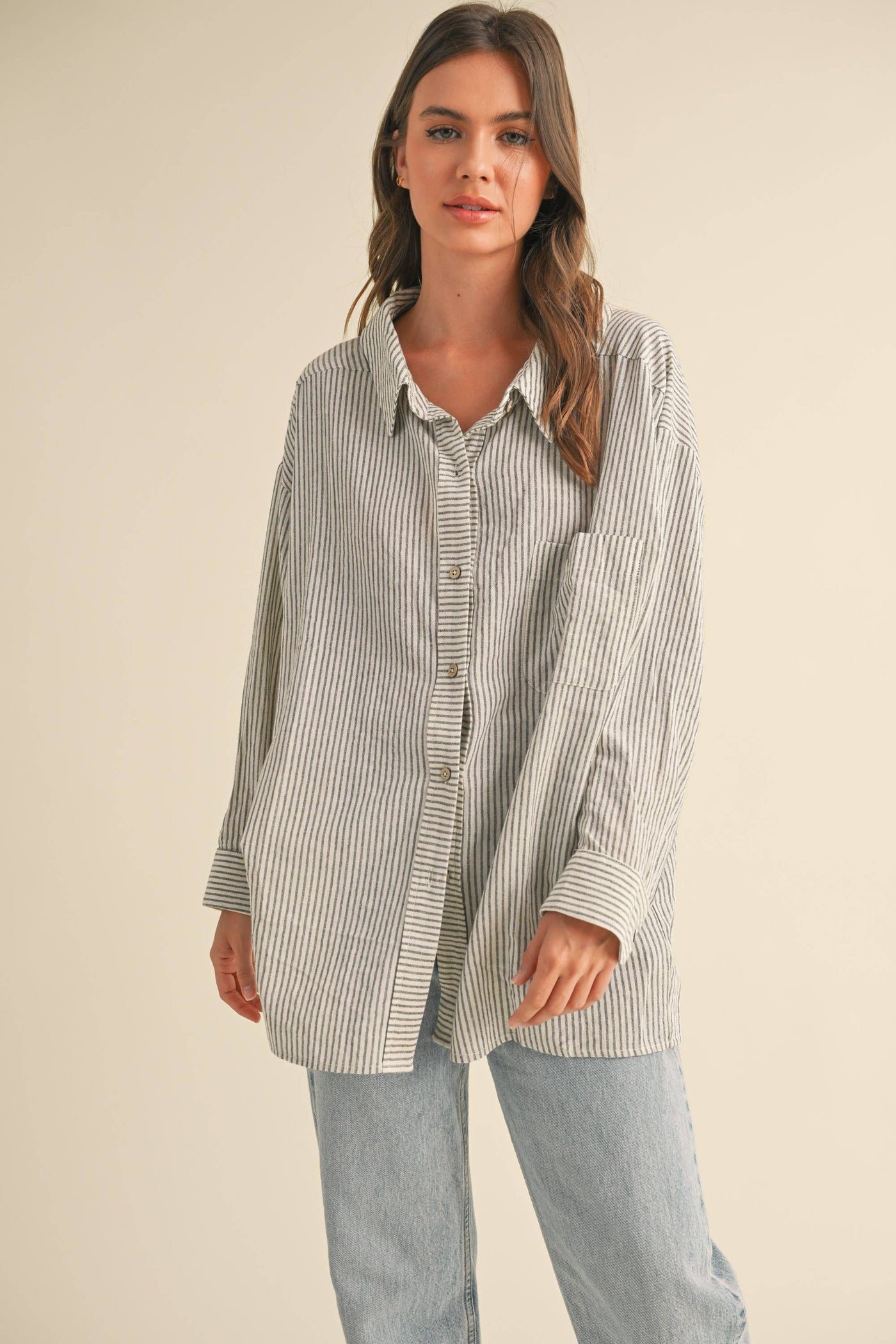 Stripe Gauze Button Down Shirt