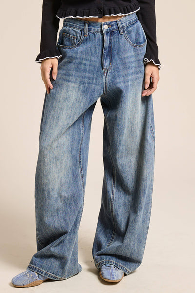 Stonewash Wide Leg Baggy Denim Jeans