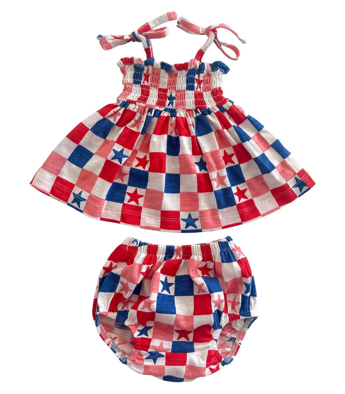 SIIX Collection Red, White, Blue & Pink Checkerboard / Organic Smocked Set - Simple Good