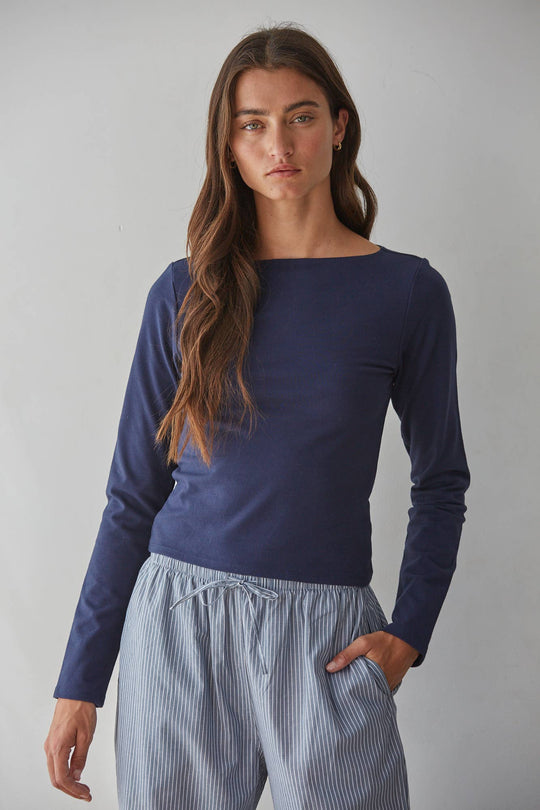 Boat Neck Long Sleeve Top