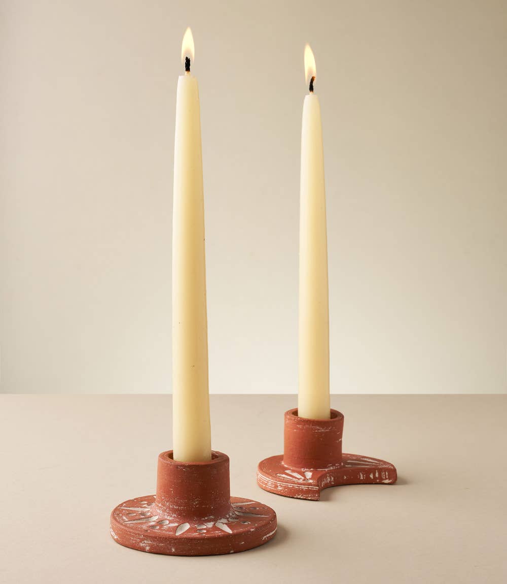 Daksha Crescent Moon Taper Terracotta Candle Holder