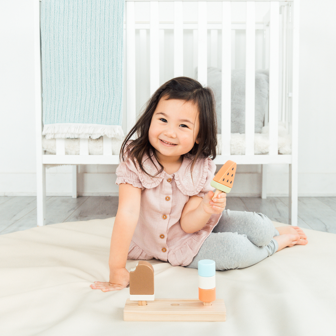 Wooden Ice Cream Stacking Toy, Toddler Montessori Play Food