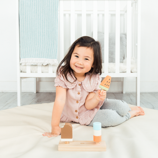 Wooden Ice Cream Stacking Toy, Toddler Montessori Play Food