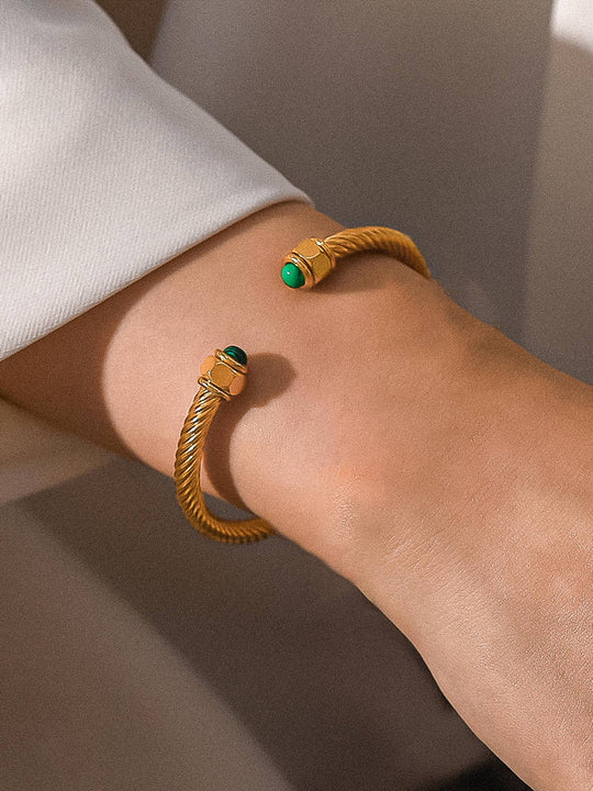 Vail 18K Gold Non-Tarnish Stone Braided Bangle