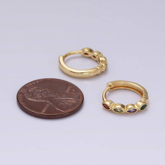 14K Gold Filled Multicolor Marquise Cubic Zirconia Huggies